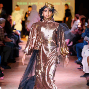 Ein elegantes Abend- und Partykleid in glänzendem Gold-Fisch-Design – Bild 2