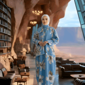 34.🌺 Kleid "Blüte des Tages" – Eleganz in Blau und Hellbraun👗